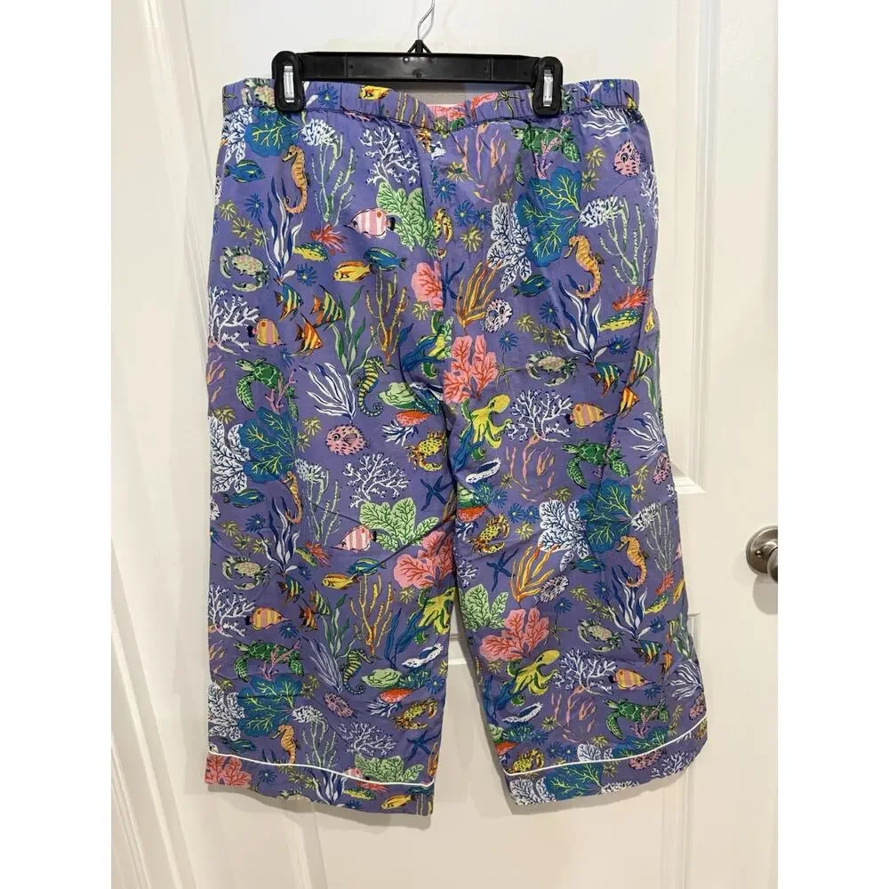 Print Fresh Oceania Pajama Pants Womens Cropped Pockets SZ XL Purple Coral Reef